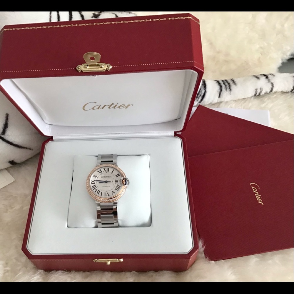Cartier Ballon Bleu Wrist Watch SS-18k Rose Gold Diamond Bezel 36mm WE902081 NWB - Picture 9 of 15